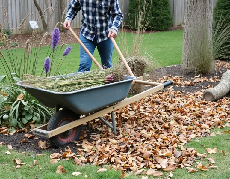 Garden bed being cut back and cleared before winter