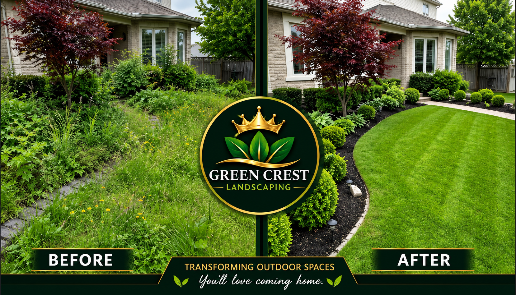 Green Crest Landscaping before-and-after garden comparison