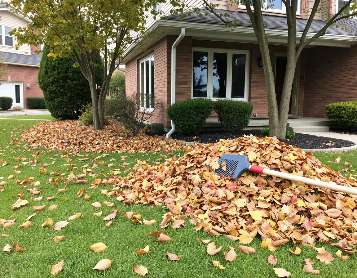 Front yard of a Markham home being tidied in autumn